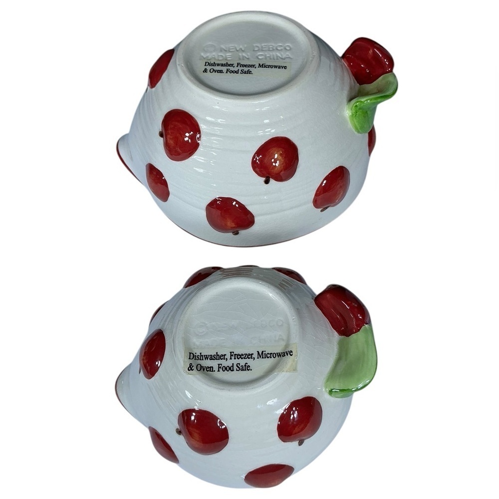 Vintage Mixing Bowls Apples Pour Spouts Handles Ceramic Nesting Design Set of 2 - Picture 6 of 16